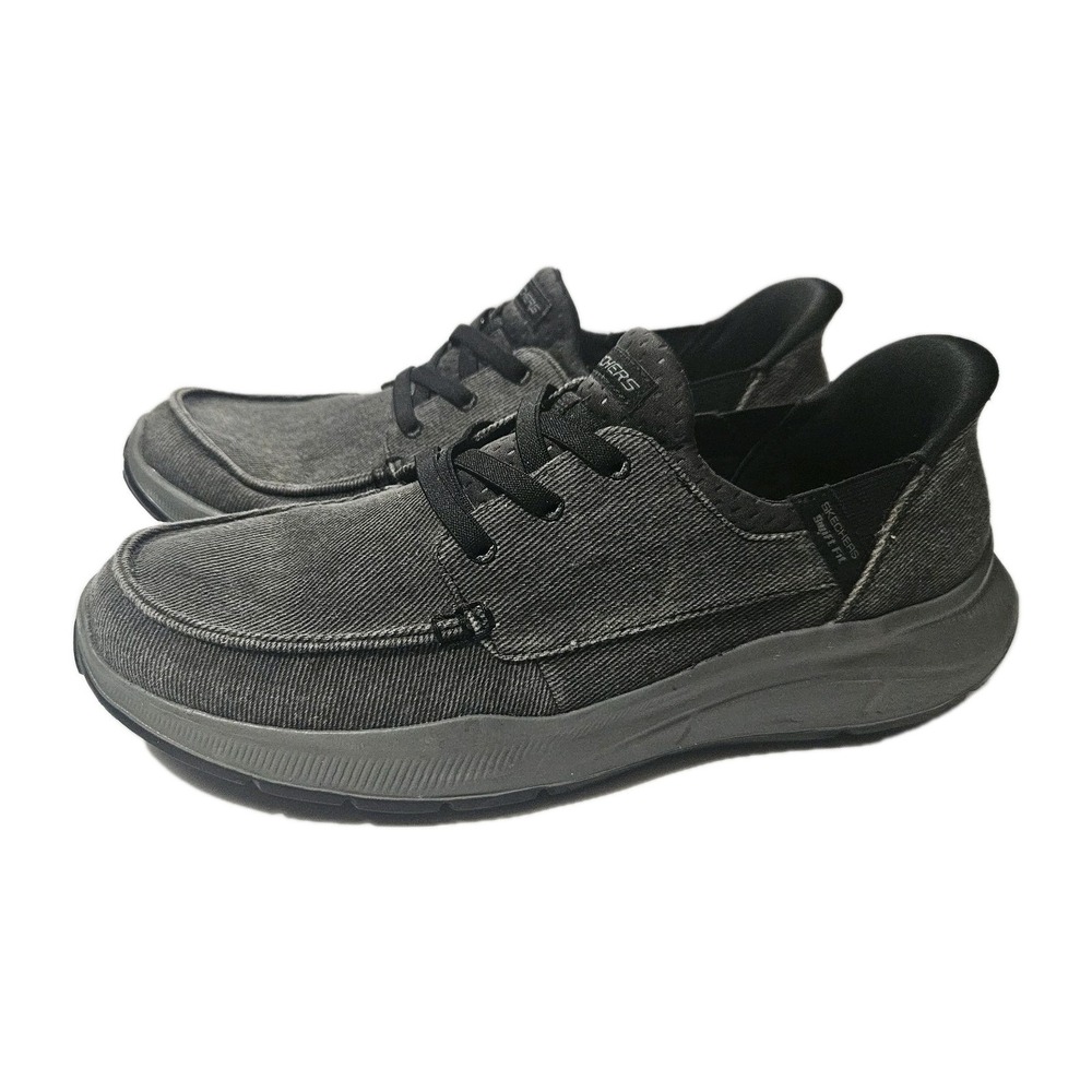 Skechers Men's Hands Free Swift Fit Moccasin Toe Canvas Sneaker Charcoal Size 12